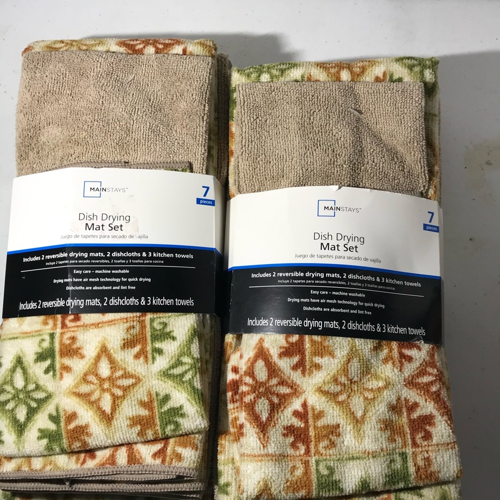 2 New sets of 7 (each) Mainstays dish drying mat sets